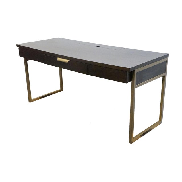 Martin Martin Furniture Axis Collection Contemporary Modern 64" Writing Desk - Mocha Finish W. Bronze Finished Metal Frame For Sale - Image 4 of 15