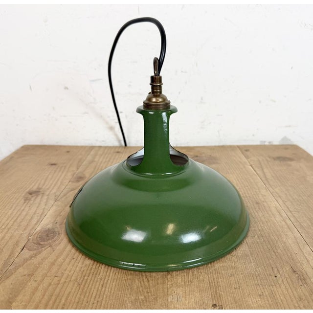 Industrial Green Enamel Factory Pendant Lamp from Coolicon, 1950s For Sale - Image 12 of 16