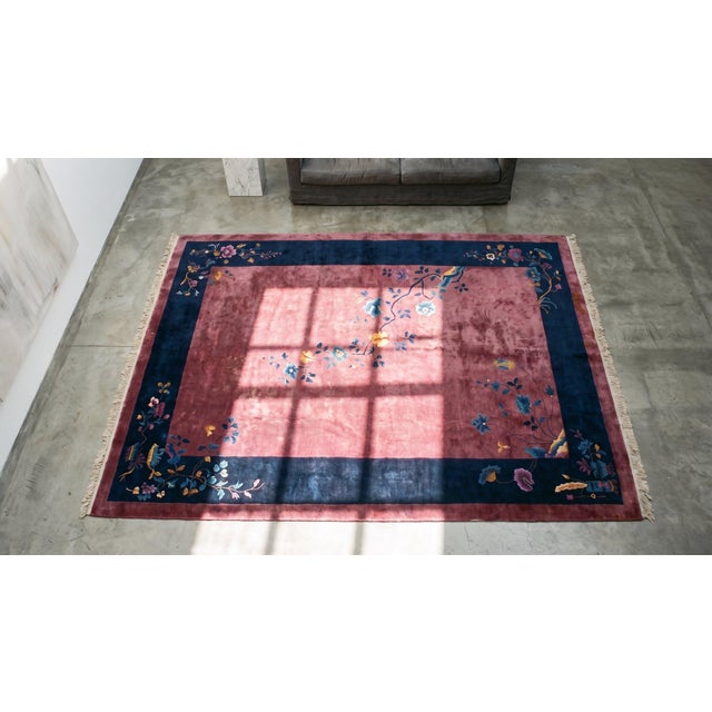 Burgundy Antique Chinese Art Deco Rug For Sale - Image 8 of 8
