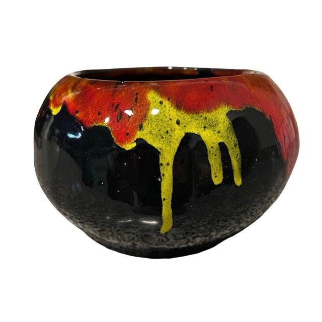 Ceramic Vintage Mid Century Modern 1960s Studio Pottery Ceramic Vase Planter Drip Lava Fire Glaze For Sale - Image 7 of 7