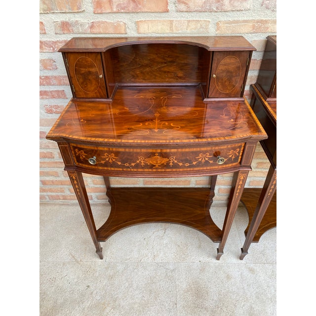 1940s Pair of Neoclassical Marquetry Bedside Tables With Drawers and Upper Compartment For Sale - Image 13 of 18