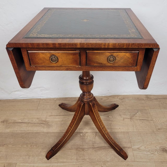 Side Table with Drop Leaf and Leather by Bevan Funnell, 1950s For Sale - Image 4 of 17