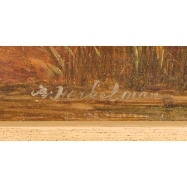 Anton Herkelman, Dutch Village with Boats, 20th Century, Oil on Wood, Framed For Sale - Image 5 of 10