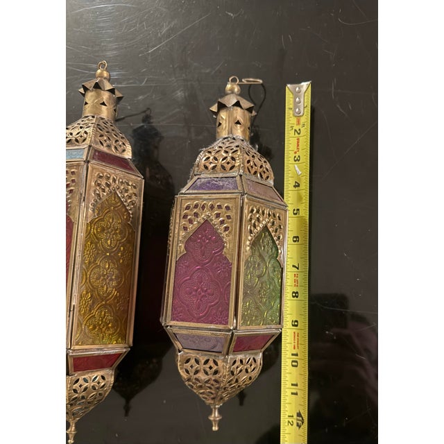 Vintage Hanging Moroccan Style Glass Lantern Tea light holder Lot Of 3 Excellent condition no damages Please note that two...
