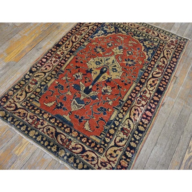 Antique Red Square Tabriz Floral Vase Muslim Prayer Rug For Sale - Image 4 of 12