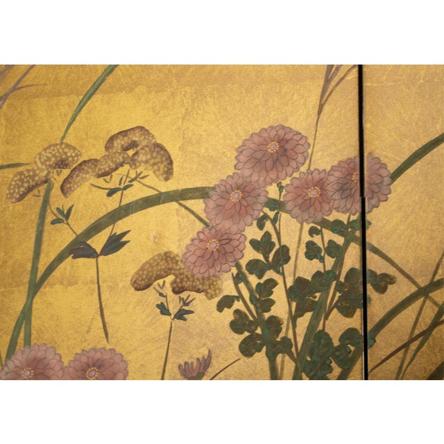 1960s 1960s Shōwa Era Japanese Painted Byobu Screen "Chrysanthemums" For Sale - Image 5 of 18