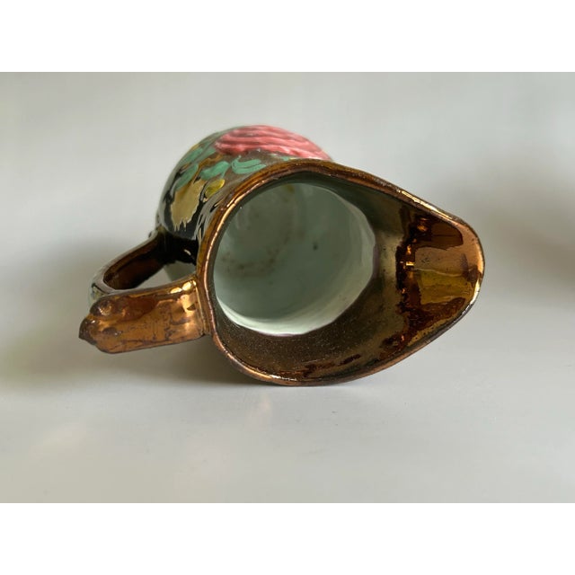 Staffordshire Copper Lustre Pitcher Dancing Couple Flower 19th Century Set of 2 For Sale - Image 11 of 12