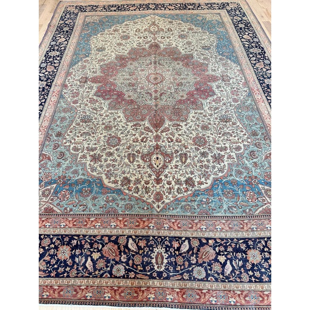 Gray Antique Persian Mohtasham Kashan Carpet, Traditional, Soft, Ivory, Blue, Green For Sale - Image 8 of 18