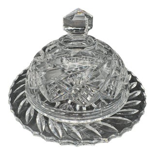 1990s Lead Crystal Covered Butter Dish Balmoral by Edinburgh Crystal 6" X 4" For Sale