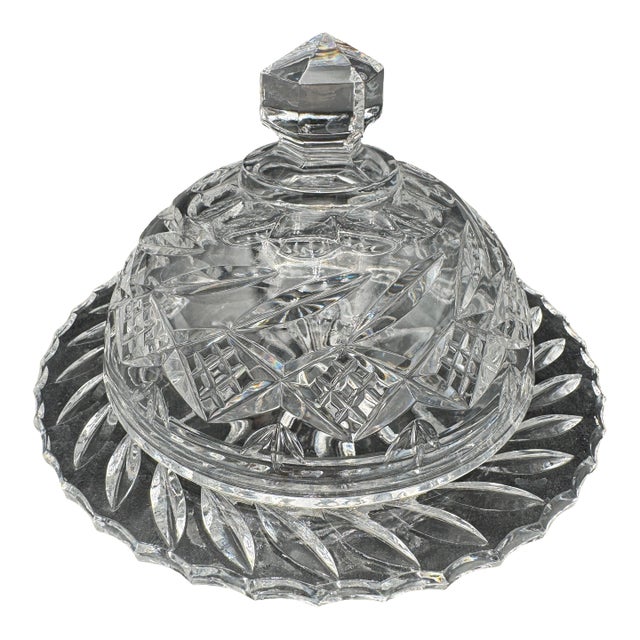 1990s Lead Crystal Covered Butter Dish Balmoral by Edinburgh Crystal 6" X 4" For Sale