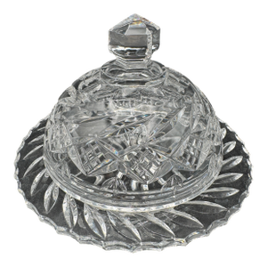1990s Lead Crystal Covered Butter Dish Balmoral by Edinburgh Crystal 6" X 4"