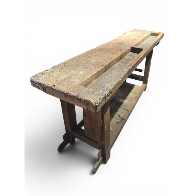 Antique Wooden Carpenters Workbench with Original Patina, 1890 For Sale - Image 11 of 14