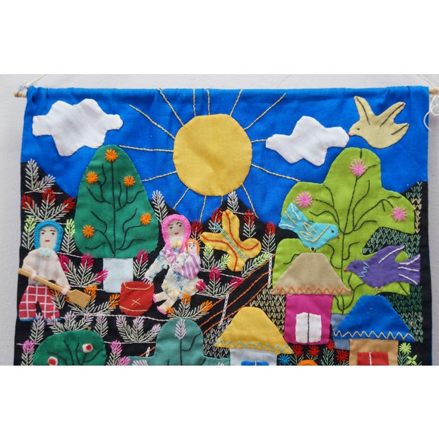 Textile Colombian Arpillera Folk Art Village Farm Animal Scene Textile Tapestry 28" For Sale - Image 7 of 15