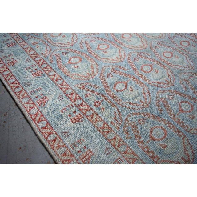 Baby Blue Vintage Paisley Allover Soft Blue Long Wool Hand-Knotted Runner - 3’3” X 16’2” For Sale - Image 8 of 9