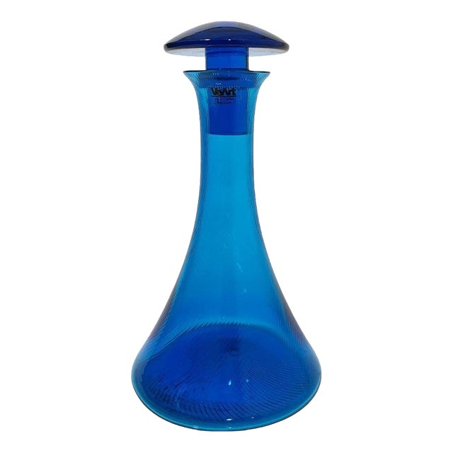 Italian Blue Glass Decanter from VeArt Vetreria, 1980s For Sale