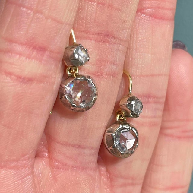 Traditional Georgian Rose Cut Diamond Earrings, C. 1830 For Sale - Image 3 of 8