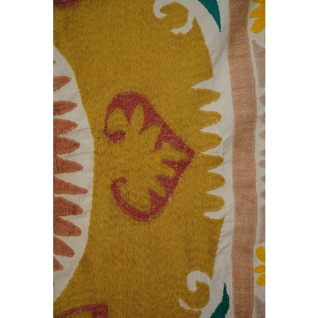 Beige Artisan Suzani Table Cover, Vintage Uzbek Textile in Warm Tones 4'1'' X 4'5'' For Sale - Image 8 of 10