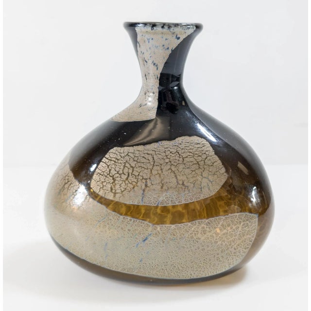 Mid-Century Art Glass Hand-Blown Olive Green and Silver Vase For Sale - Image 4 of 11