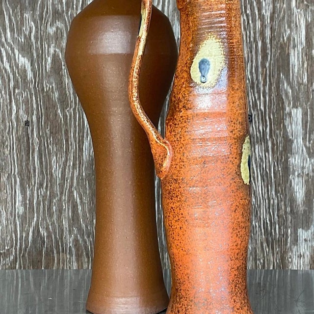 Vintage Boho Studio Pottery Vases - Set of 2 For Sale - Image 11 of 13