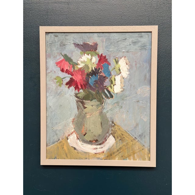 Flowers in Green Vase, 1960s, Oil on Panel, Framed For Sale - Image 14 of 14