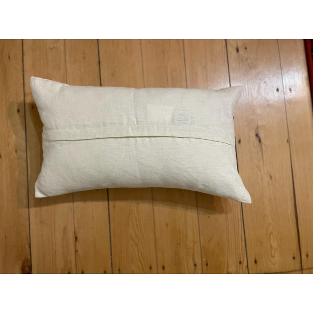Figurative Reindeer Gathering White Linen Lumbar Pillow For Sale - Image 3 of 3