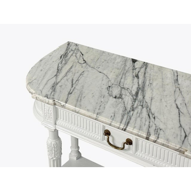 1930s Louis XVI Style, White Demilune Console Table, Wood, Marble, France, 1960s For Sale - Image 5 of 15