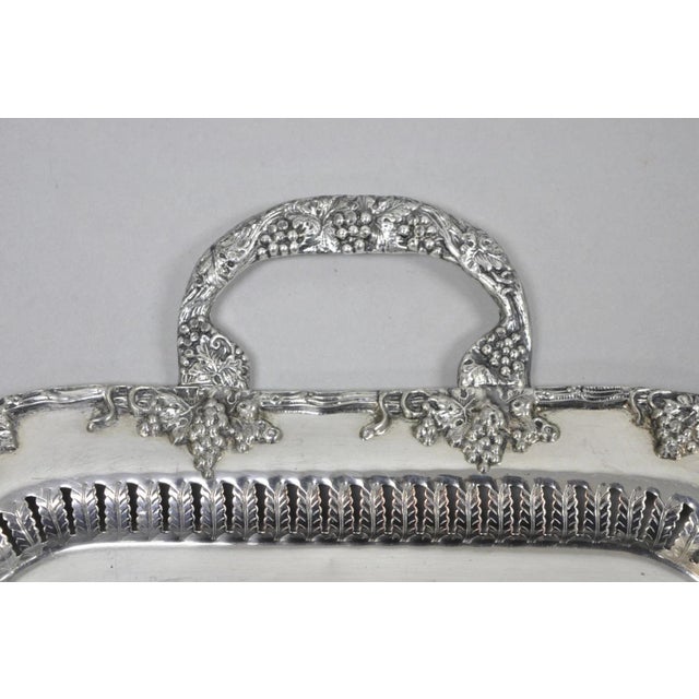 Victorian Vintage Victorian Silver Plated Grapevine Bar Serving Platter Tray by Excelsior For Sale - Image 3 of 16