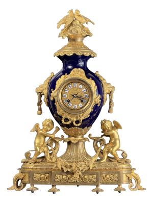 Antique Napoleon III Mantel Clock in Bleu De Sèvres Porcelain and Chased Ormolu, 1865