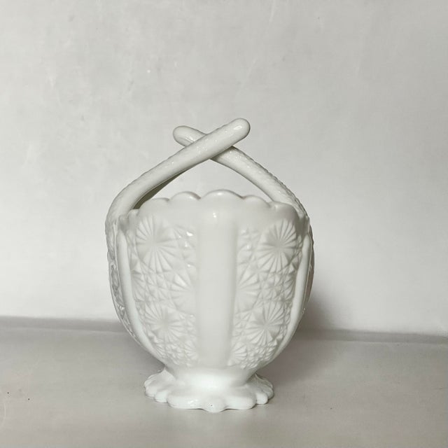 American Vintage Milk Glass Daisy & Button Basket For Sale - Image 3 of 8