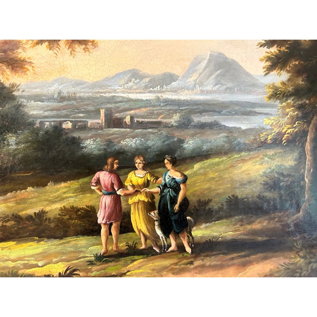 Wood Large 19th C. Antique Flemish Classical Landscape Painting For Sale - Image 7 of 12