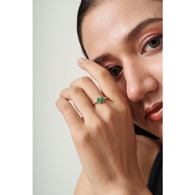 Not Yet Made - Made To Order Oval & Pear Natural Emerald Toi Et Moi Ring in 14k Solid Yellow Gold Size 4 For Sale - Image 5 of 14