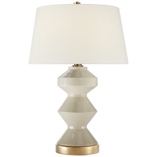 Chapman & Myers by Visual Comfort Signature Weller Zig-Zag Table Lamp in Coconut with Linen Shade For Sale