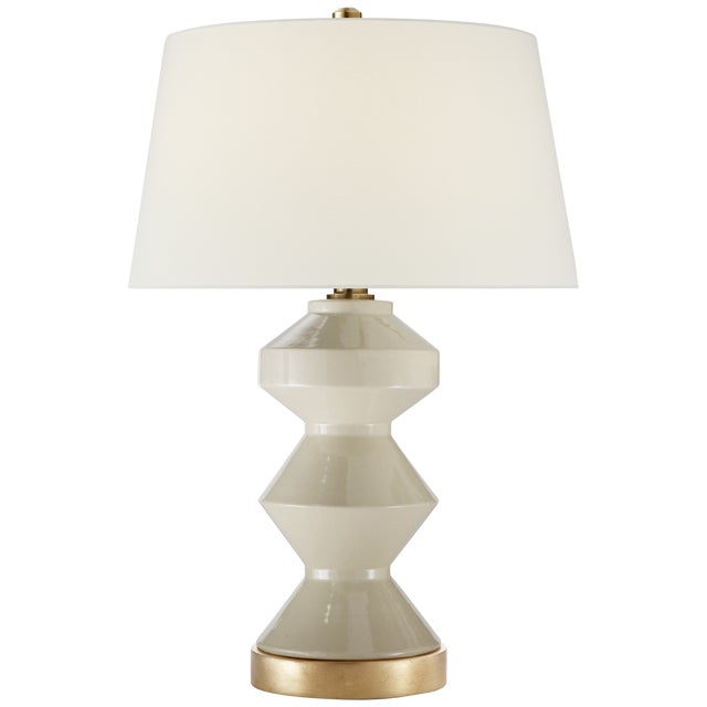 Chapman & Myers by Visual Comfort Signature Weller Zig-Zag Table Lamp in Coconut with Linen Shade For Sale