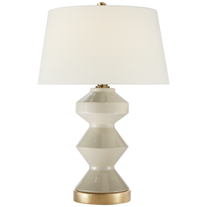 Chapman & Myers by Visual Comfort Signature Weller Zig-Zag Table Lamp in Coconut with Linen Shade
