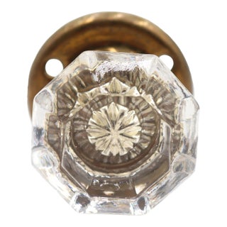 Antique 1.75 In. Octagon Clear Glass Brass Dummy Door Knob For Sale