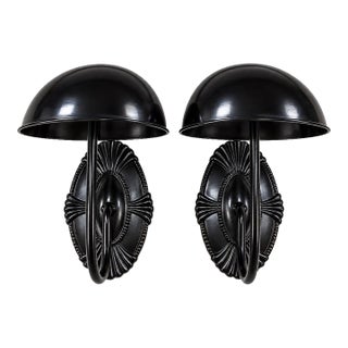 Late 20th Century Pair of Black Metal Art Deco-Style Dome Hat & Coat Wall Hooks For Sale