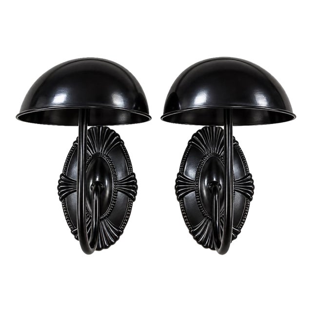 Late 20th Century Pair of Black Metal Art Deco-Style Dome Hat & Coat Wall Hooks For Sale