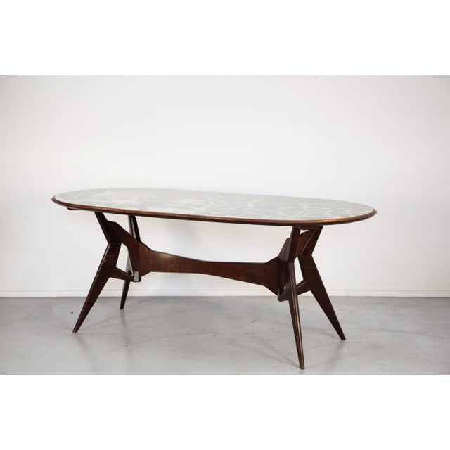 Mid-Century Modern Italian Oblong Marble Effect Table with Wood Base For Sale - Image 6 of 10