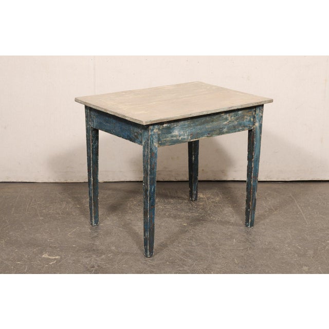 Swedish 19th C. Accent Table, Blue & Taupe For Sale - Image 10 of 11