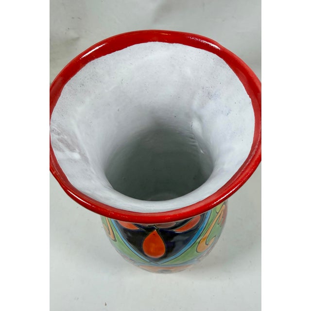 2000 - 2009 Hand Painted Colorful Talavera Vase Mexico Pottery 14” Signed J Leganz For Sale - Image 5 of 7