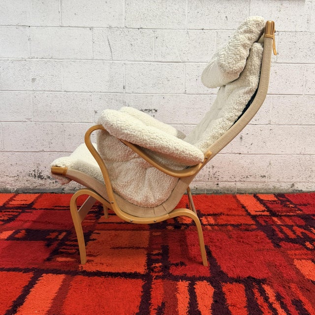 Mid 20th Century Vintage Pair of Pernilla Lounge Chairs by Bruno Mathsson for Dux in Faux Lambswool, 1970's For Sale - Image 5 of 14