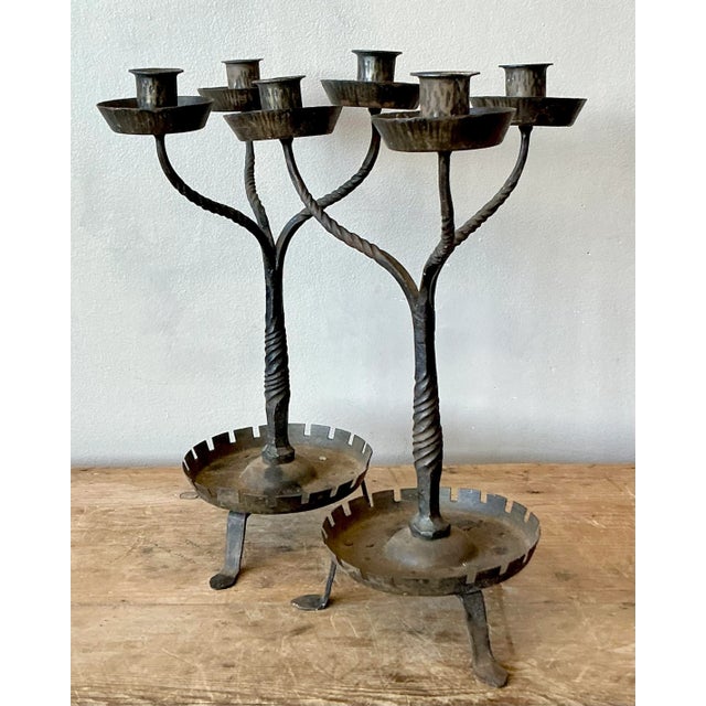 Vintage Boho Twisted Wrought Iron Candelabras - A Pair For Sale - Image 4 of 7