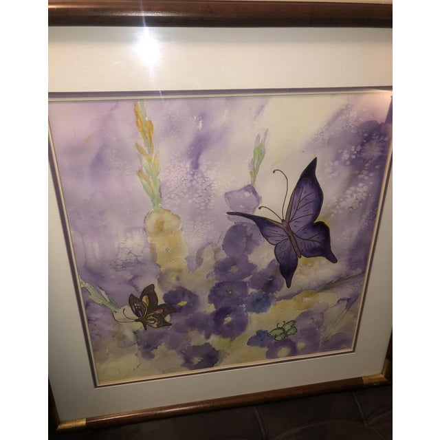 Violet 1980s Large Framed Original Watercolor Painting "Papillion" by Eleanor Eastwood For Sale - Image 8 of 11