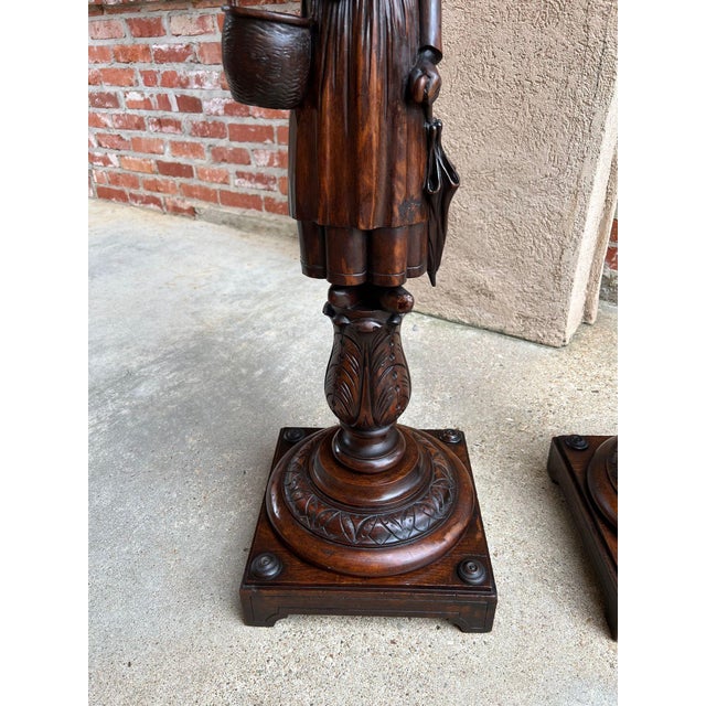 Antique French Breton Pedestal Stands Pair Carved Figural Display Brittany C1900 For Sale - Image 17 of 18