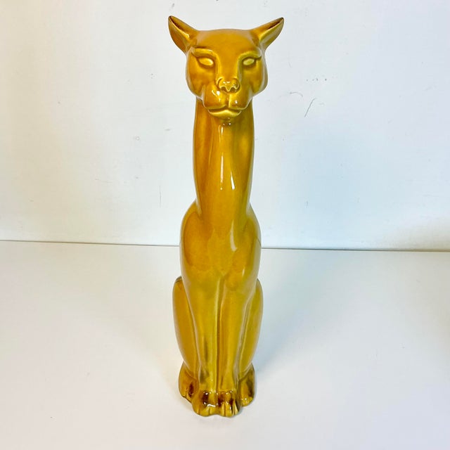 Mid-Century Modern 1973 Vintage Art Deco Boho Chic Folk Art Majolica Ceramic Cat Figural - 17" Tall, Artist Signed For Sale - Image 3 of 13