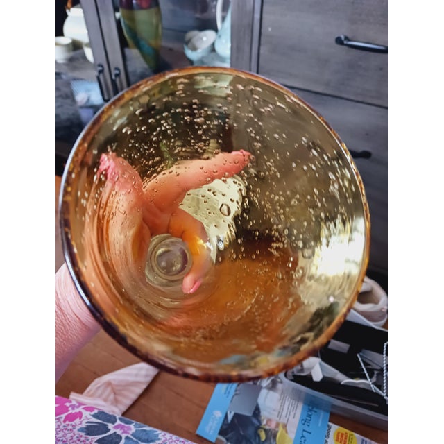 Mid-Century Modern 1960s Artland Vintage Hand Blown Amber Bubble Glass Goblets Set For Sale - Image 3 of 15