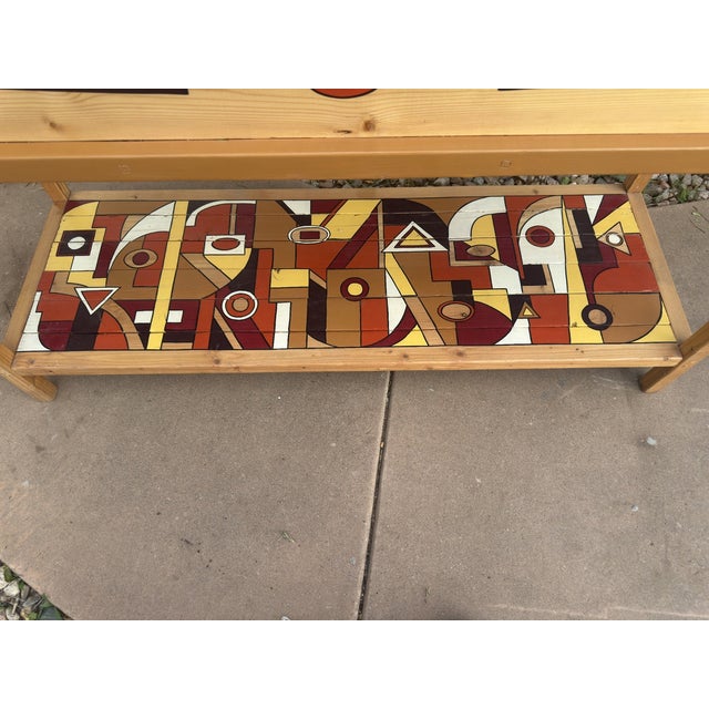 Vintage Hand Painted Geometric Wood and Glass Display Case Console For Sale - Image 9 of 10