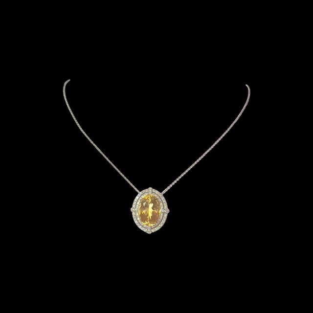 Traditional Natural Citrine Diamond Necklace 14k Gold 11.93 TCW Certified For Sale - Image 3 of 11