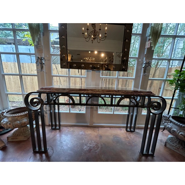 French Art Deco Wrought Iron Console Table For Sale - Image 4 of 9