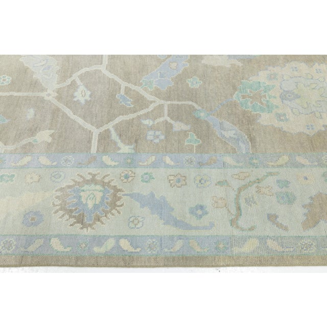 Textile Modern Hand-Knotted Oushak Style Wool Rug in Muted Taupe, Soft Blue, and Seafoam For Sale - Image 7 of 12